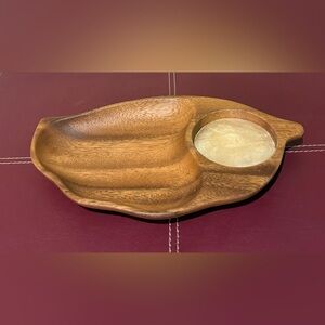 Vintage Acacia Wood Leaf Shape Divided Serving Tray